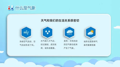 蓝色清新卡通儿童立体图标气象知识科普主题班会PPT世界气象日