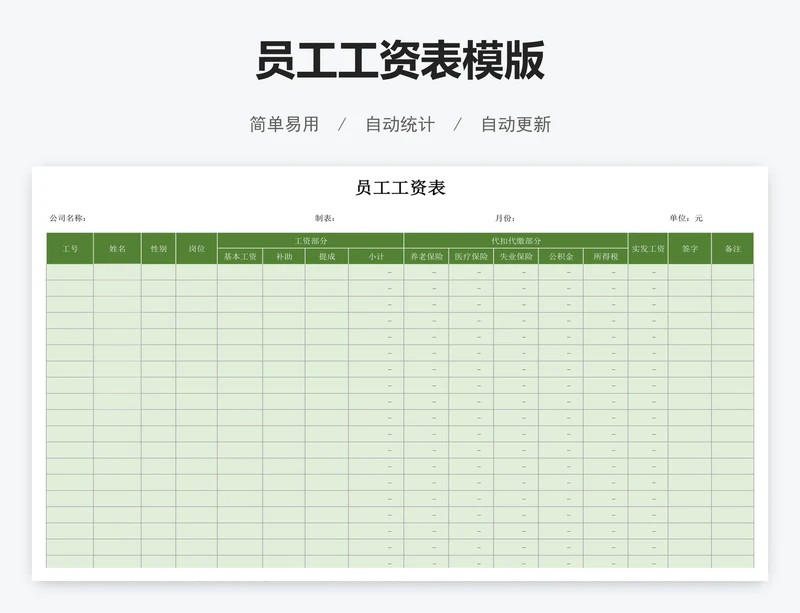 员工工资表模版