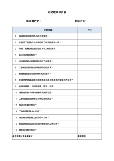 面试结果评价表