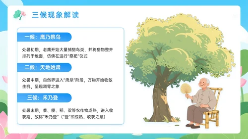 蓝绿色插画处暑节气PPT模板