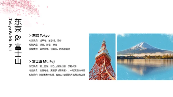清新简约蓝粉色日本旅游攻略PPT模板