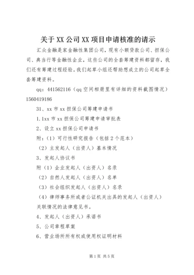 关于XX公司XX项目申请核准的请示.docx