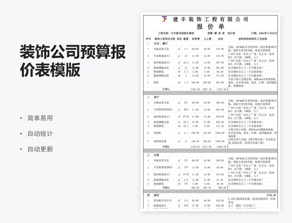 装饰公司预算报价表模版