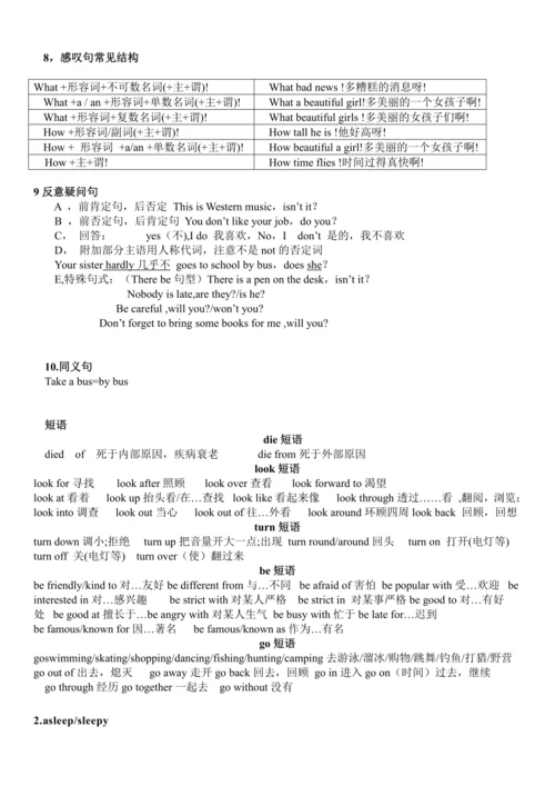 外研版英语七年级下册下半学期期末语法点汇总