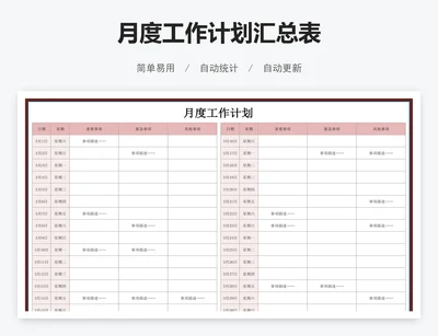 月度工作计划汇总表