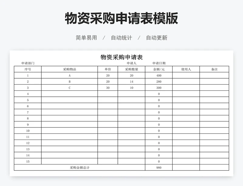 物资采购申请表模版