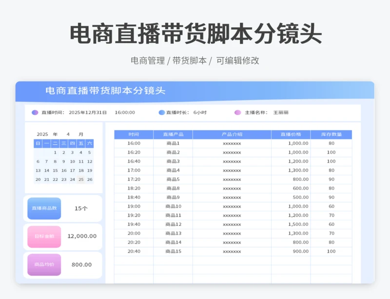 电商直播带货脚本分镜头