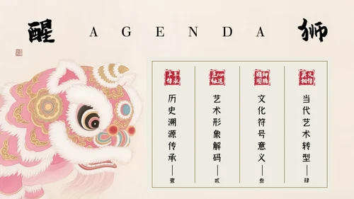 水彩中国画传统文化醒狮PPT模版