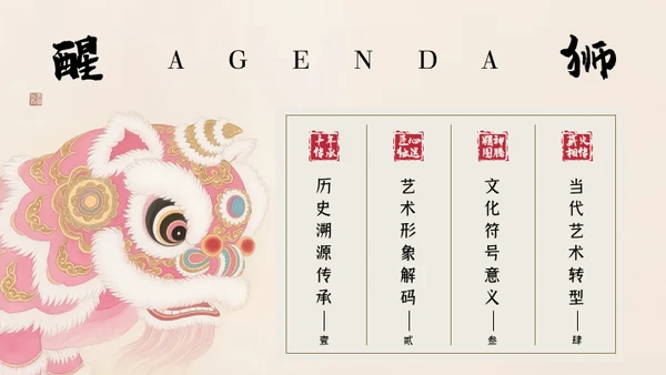 水彩中国画传统文化醒狮PPT模版