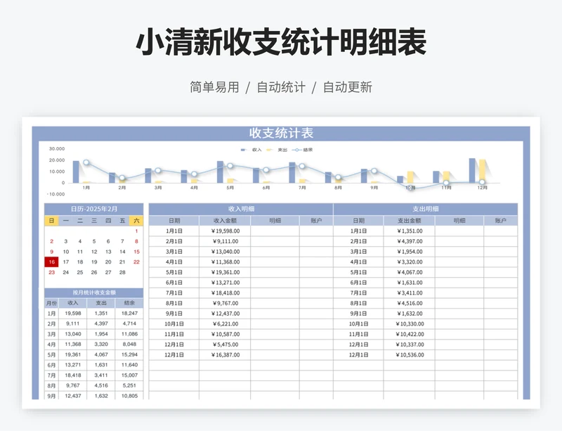 小清新收支统计明细表