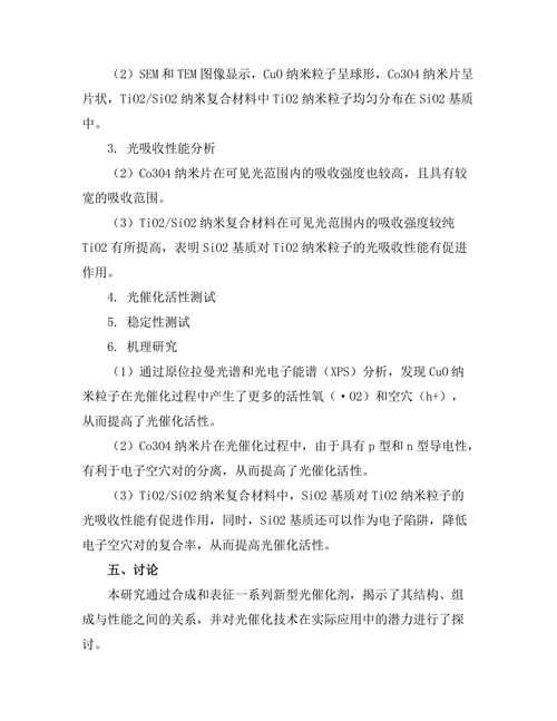 新型光催化剂的合成与性能优化