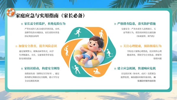 绿色插画风暑期安全教育课件