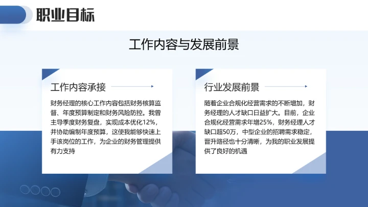 蓝色通用版大学生求职个人综合展示职业生涯规划（财务方向）