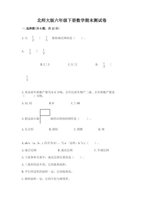 北师大版六年级下册数学期末测试卷精品【有一套】.docx