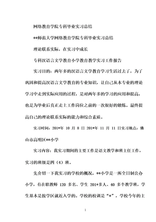 网络教育学院专科毕业实习总结