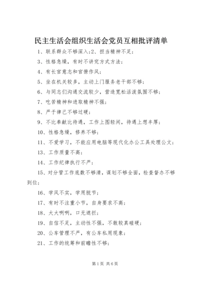 民主生活会组织生活会党员互相批评清单 (4).docx