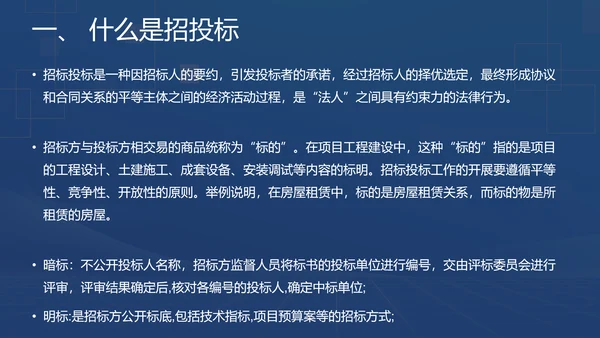 蓝色商务风招投标基础知识PPT模板