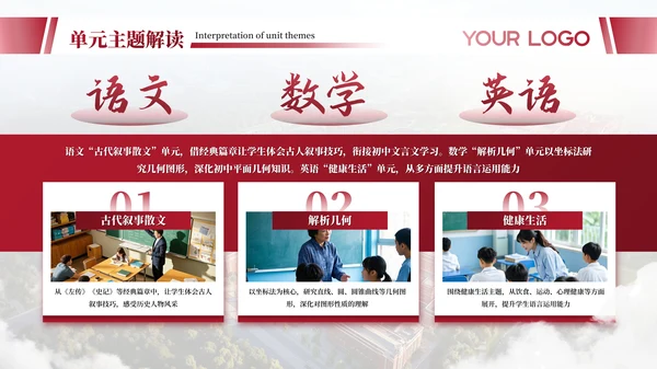 暗红色简约高中学科备课通用PPT模板