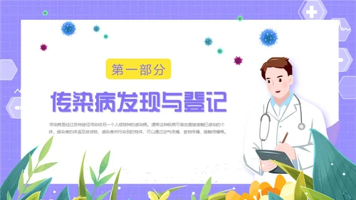 紫色卡通插画医疗医护科普传染病上报流程动态PPT传染病预防