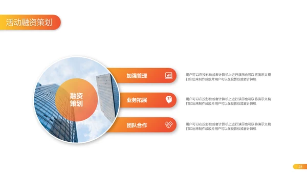 橙色渐变融资计划策划通用PPT模版