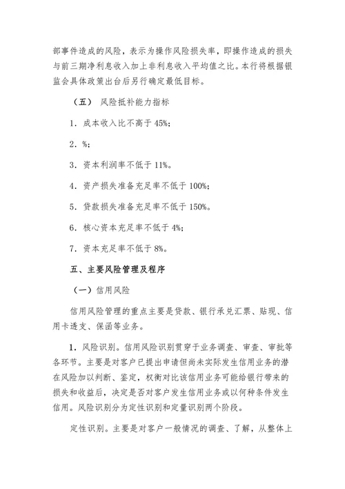 农商银行风险管理策略、风险偏好