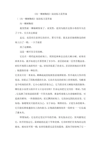 向一棵树鞠躬阅读练习及答案