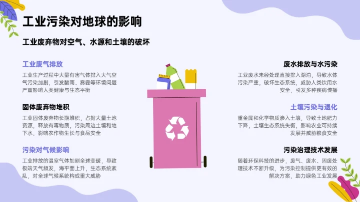 紫色插画风世界清洁地球日环保科普PPT模板