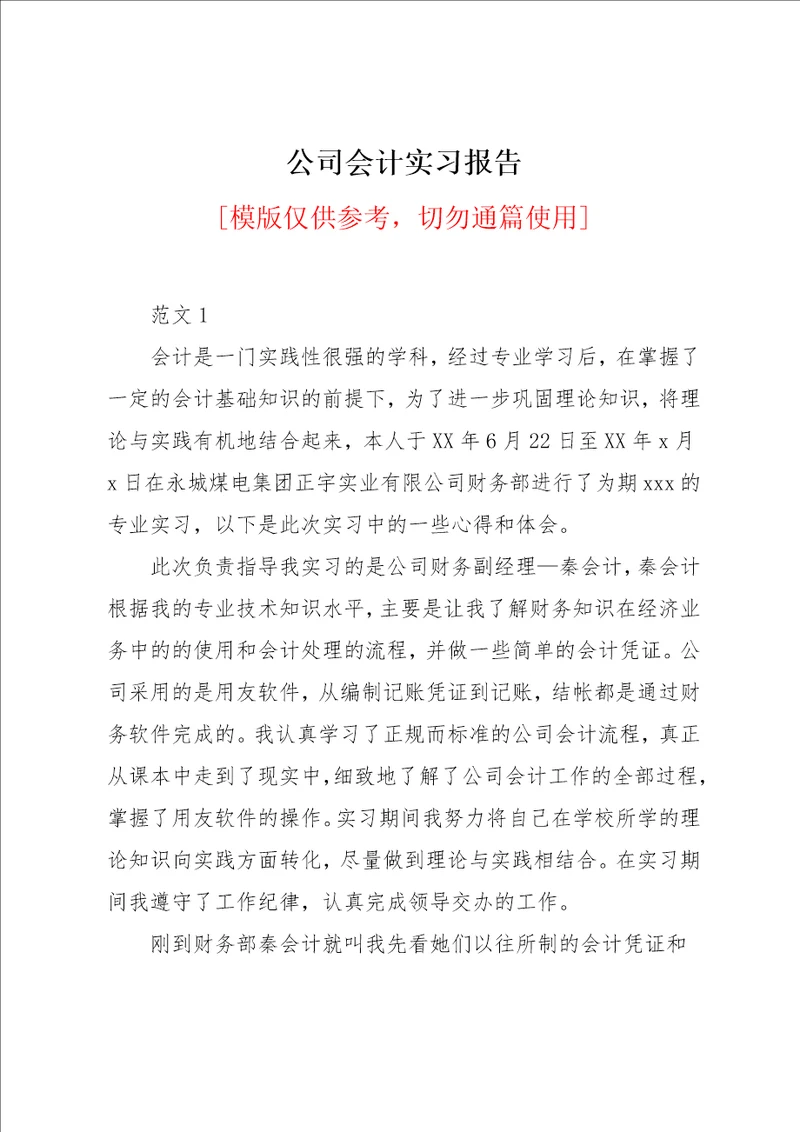 公司会计实习报告