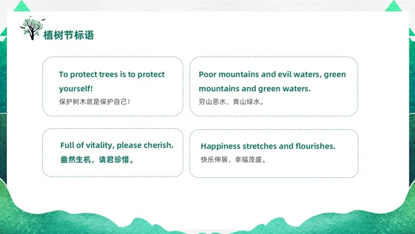 绿色渐变鎏金剪影312植树节英文介绍课件PPT