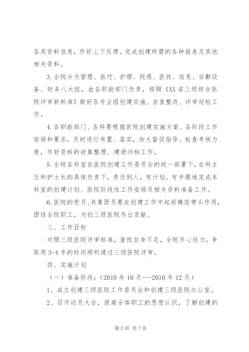 医院创建三级医院实施方案1.docx