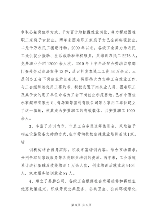 XX县区总工会促进就业工作汇报.docx