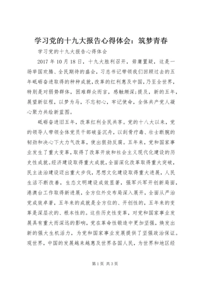 学习党的十九大报告心得体会：筑梦青春 (3).docx
