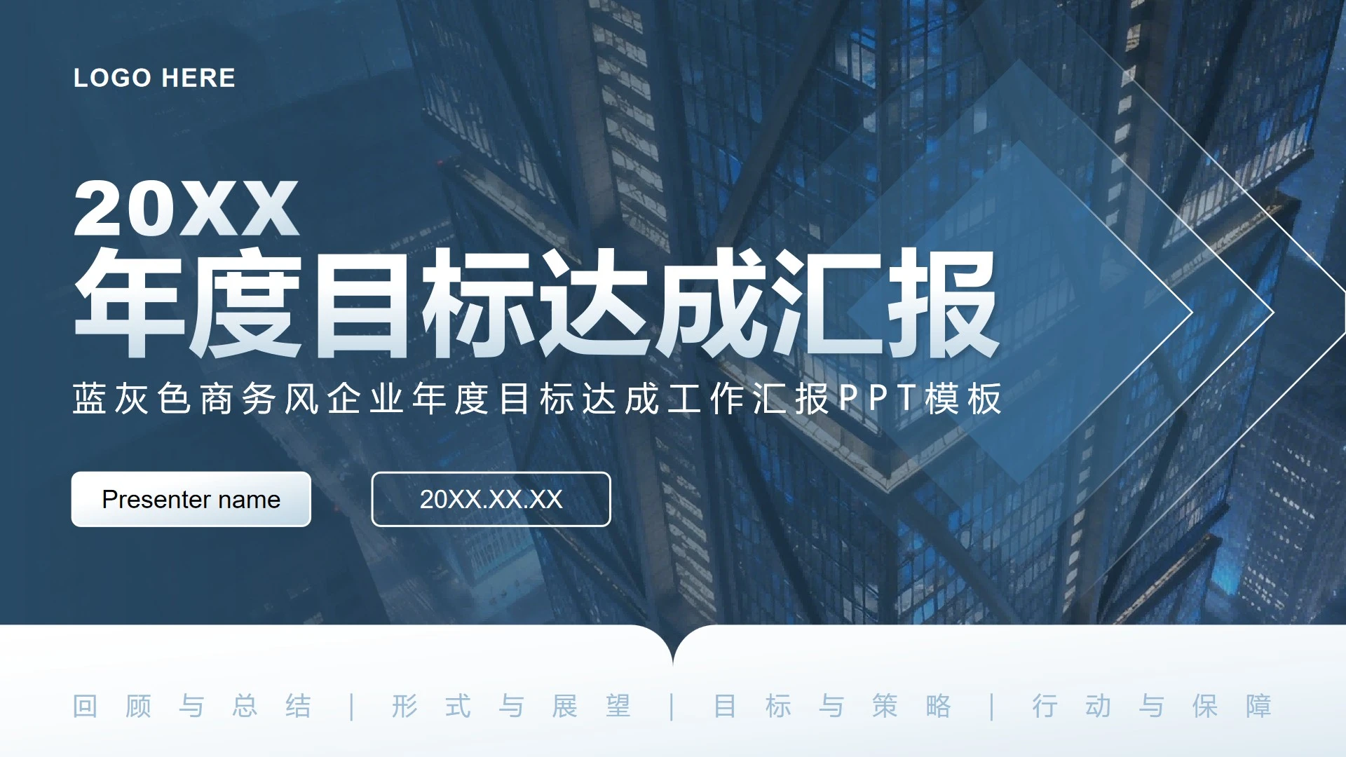 蓝灰色商务风企业年度目标达成工作汇报PPT模板