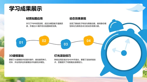 蓝色3D风学习成果PPT