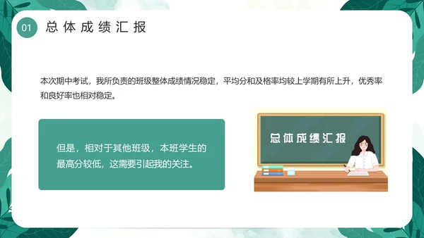 绿色小清新卡通风期中质量分析PPT模板