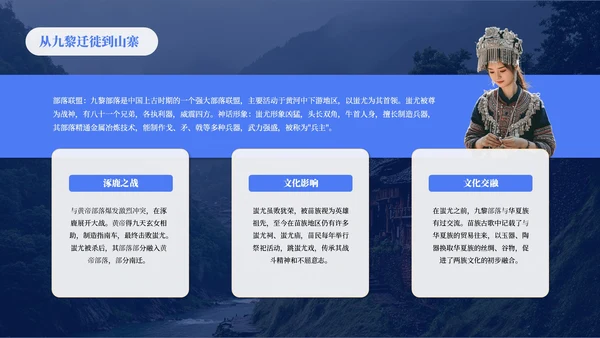 蓝色创意风少数民族苗族介绍PPT模板