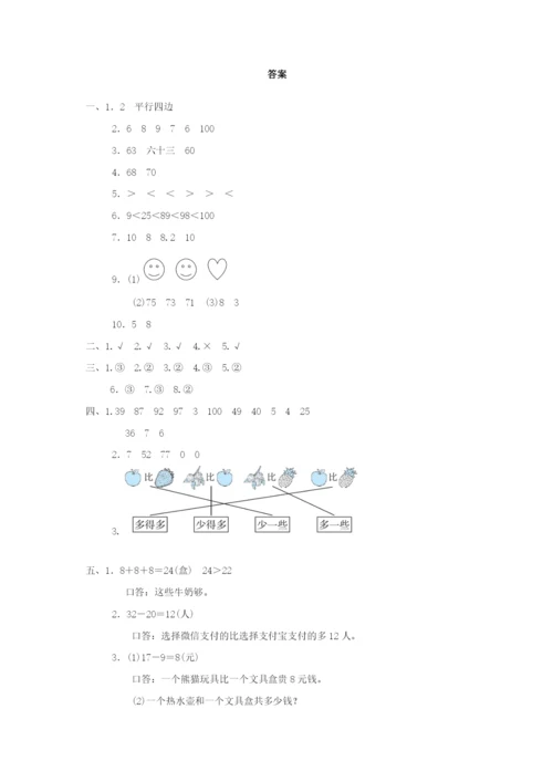 2022一年级数学下学期期末模拟卷（三） 新人教版.docx
