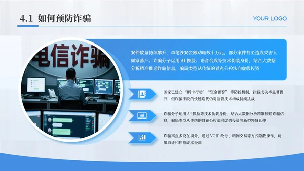 蓝色简约风反诈知识普及教育PPT模板