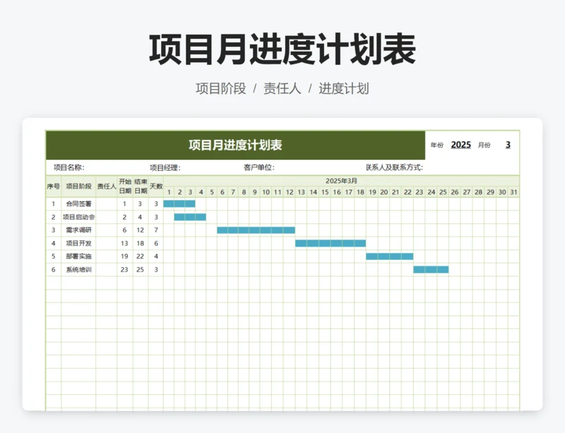 项目月进度计划表