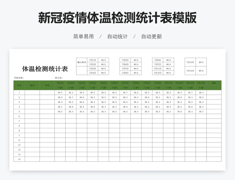 新冠疫情体温检测统计表模版