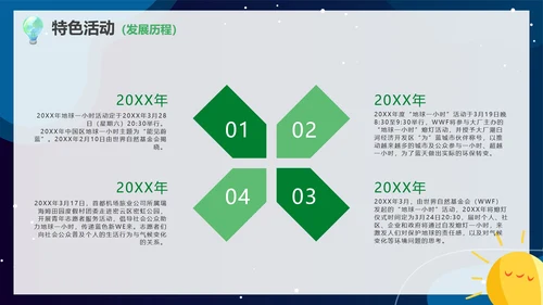绿色可爱卡通插画低碳环保地球一小时活动PPT模板