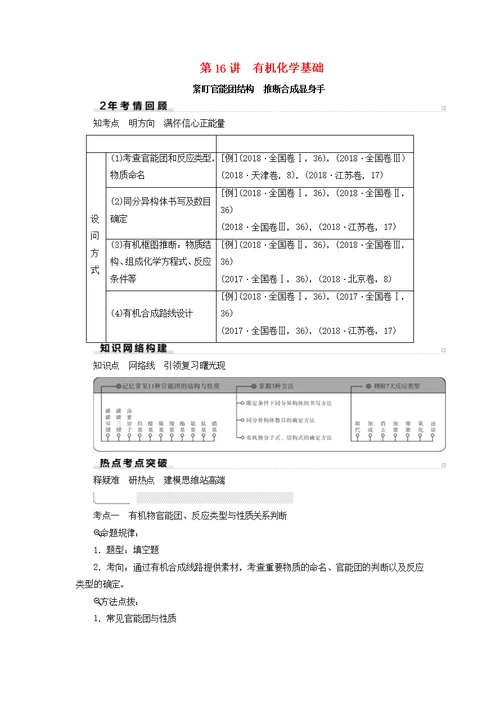 2019高考化学二轮复习第1部分第16讲有机化学基础学案