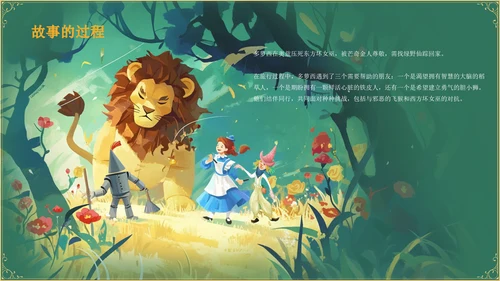 绿色复古风《 绿野仙踪》童话故事PPT模板