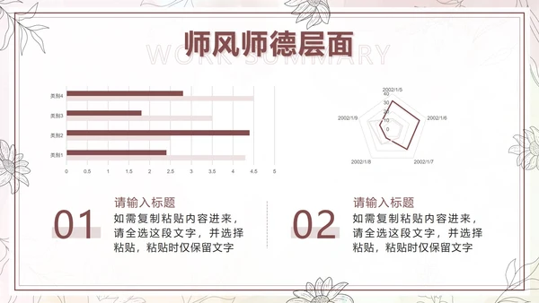 棕色水彩花卉莫兰迪几何教学工作总结PPT模板