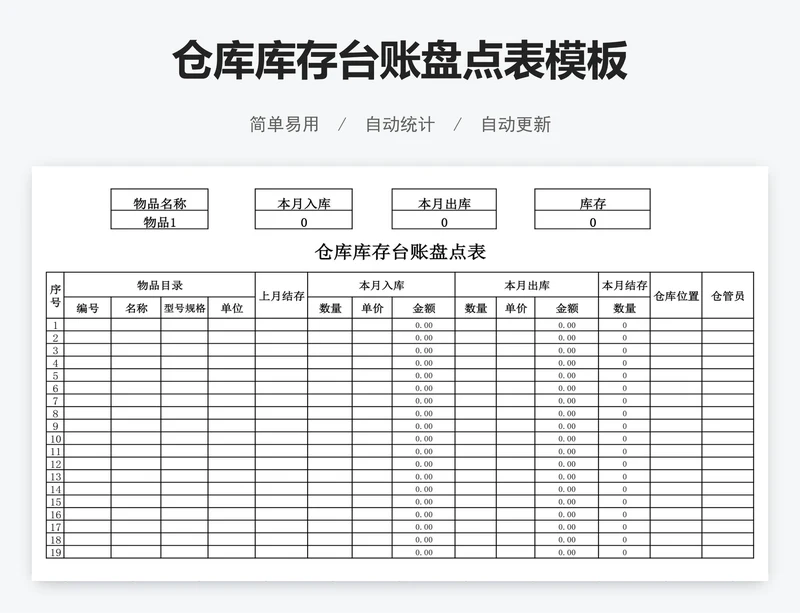 仓库库存台账盘点表模板