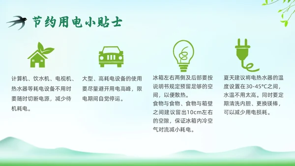 绿色插画环保节约用电主题班会PPT课件