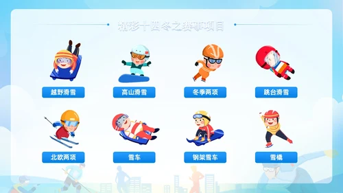 蓝色清新展板风第十四届全国冬季运动会PPT模板