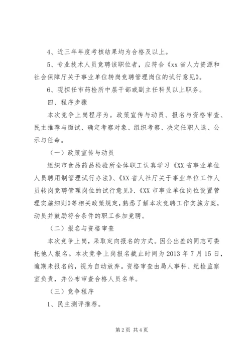 食品药品检验所副所长职位竞争上岗实施方案 (2).docx