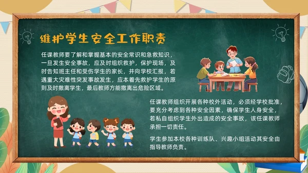 黄色黑板粉笔学校教师安全ppt课件开学