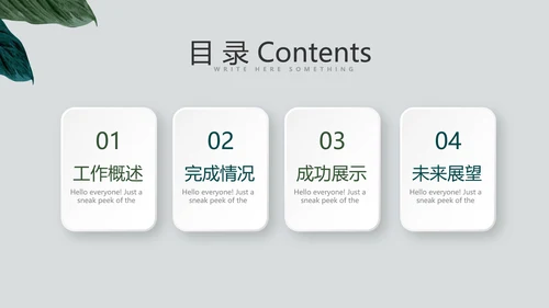 绿色小清新微立体述职报告工作总结通用PPT动态模板封面含PS